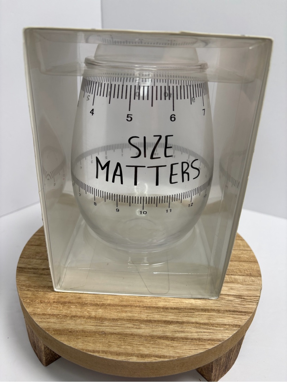 New In Box! Charming Choices Stemless Wine Glass 27 fl oz "Size Matters"